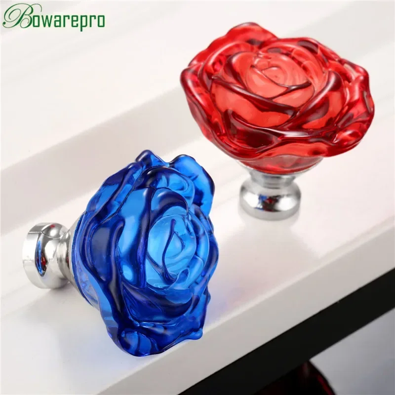 Furniture Hardware Drawer Pulls - Bowarepro 50MM cristal Rose verre poignée